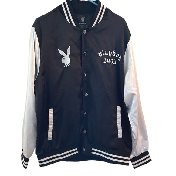 Playboy Official Black & White Varsity Jacket with Iconic Bunny Logo Size Large - Picture 2 of 11